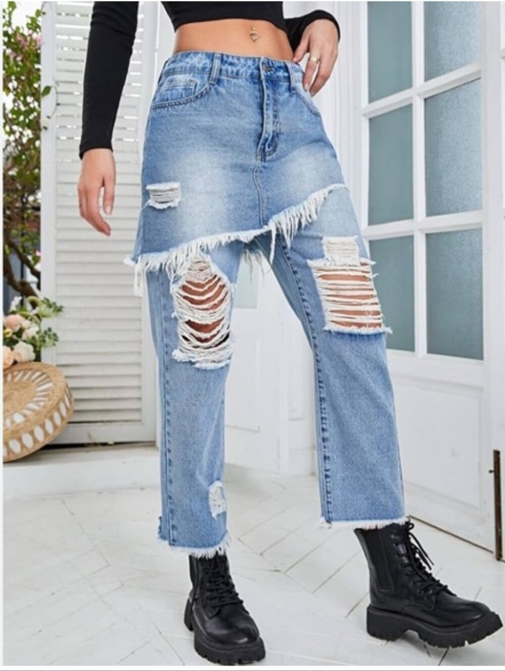 Stylish Distressed 2 in 1 Blue Jeans NWOT